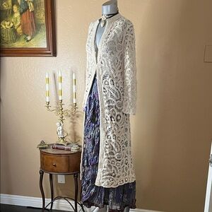 House of Harlow 1960 Crochet Boho Cream Lace Long Cardigan.  SZ XS